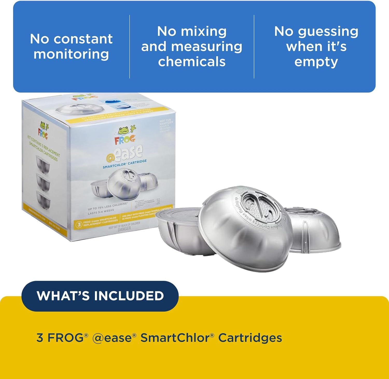 FROG @Ease Replacement SmartChlor Cartridge for use with Hot Tub FROG @Ease Floating System - Hot Tub Sanitizer System Supports Less Chlorine Use - 3 Pack