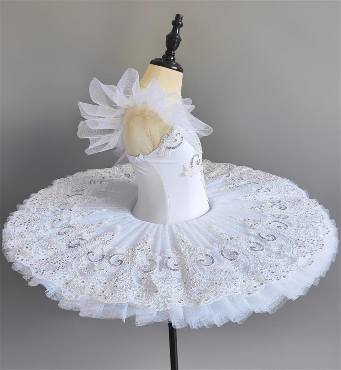 Tutú de Ballet Blanco para Niñas, Falda de Tul Bordada con Perlas Y Encaje, Disfraz de Bailarina para Fiesta de Lago de Los Cisnes, Atuendo de Baile (100)