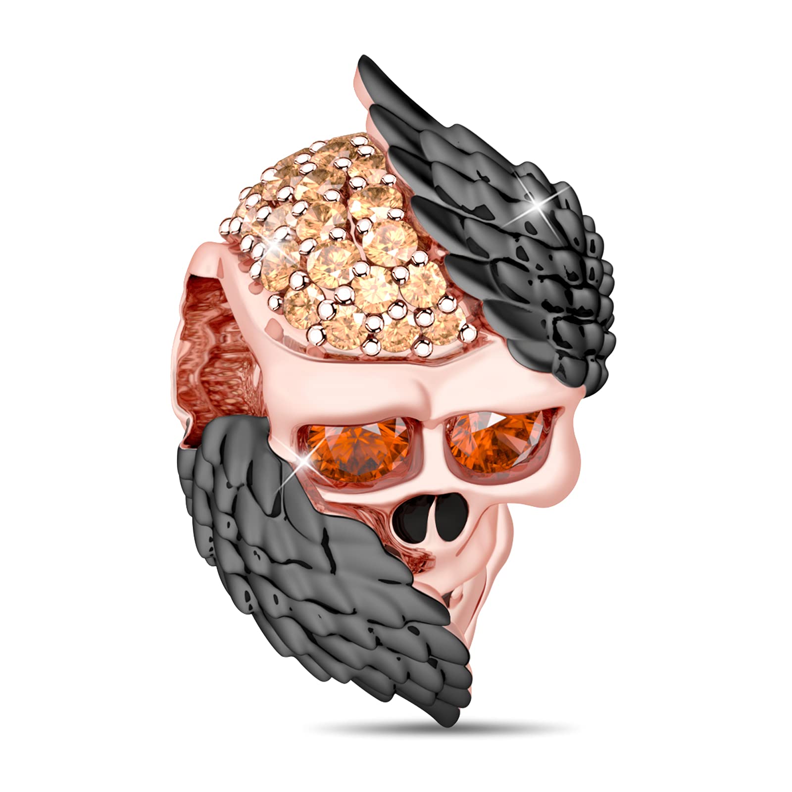 GNOCE"Skull With Angel Wings Charm Bead 925 Sterling Silver Rose Gold Plated Black Wings Skull Charms Pendant Fit All Major Brands Of Bracelet/Necklace