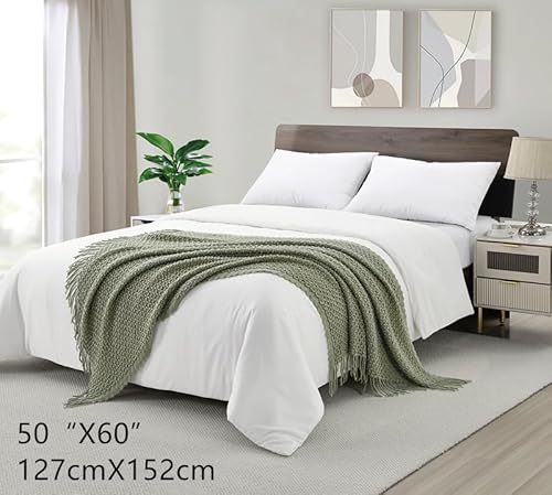 CREVENT Farmhouse Boho Strickdecke für Couch, Sofa, Sessel, Bett, Wohnraumdekoration, weich, warm, gemütlich, leicht, für Frühling, Sommer, Herbst (127 cm x 152 cm, Salbeigrün)