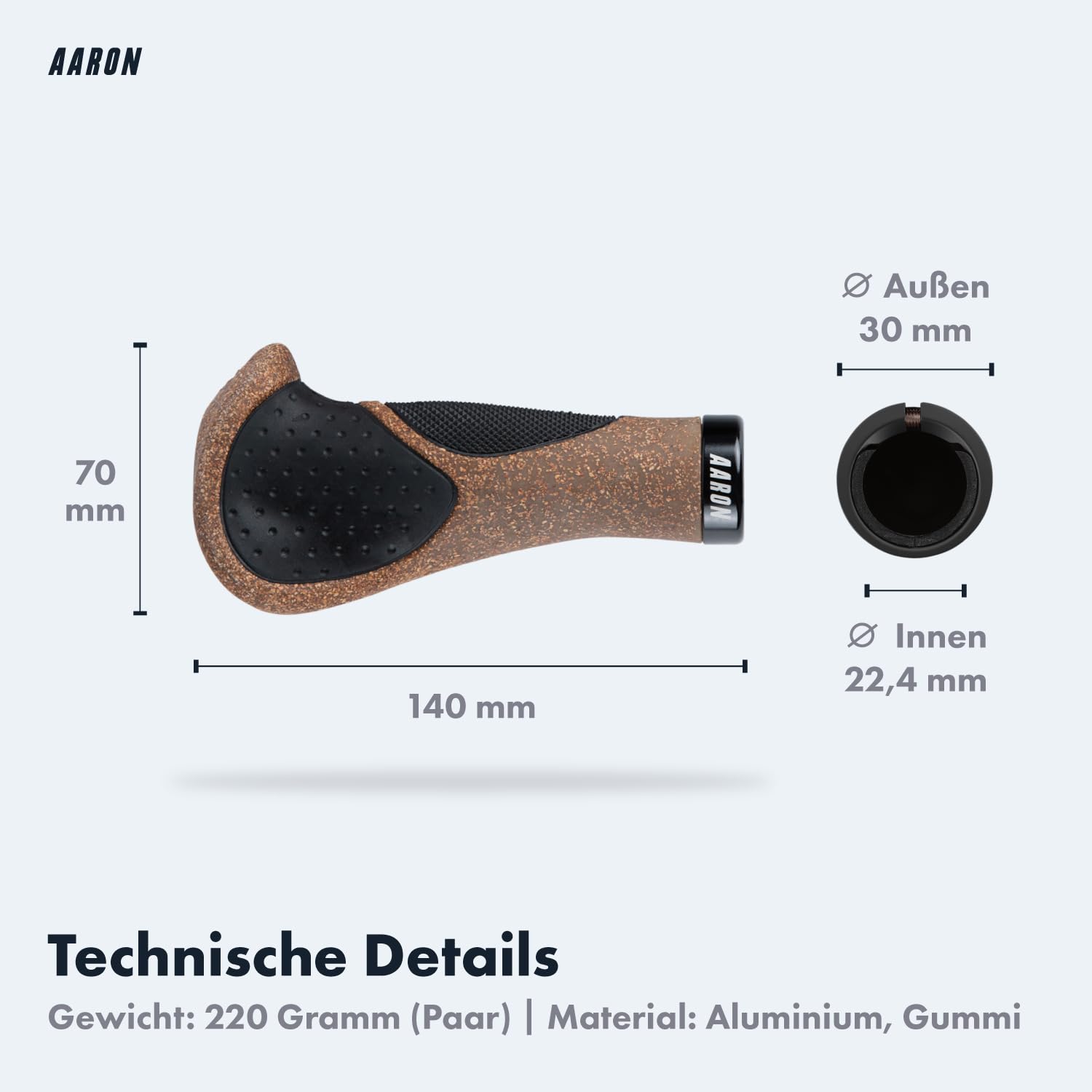 AARON Ergonomic Fahrradgriffe mit Gel Dämpfung, Ergonomische Lenkergriffe aus rutschfestem Gummi, Griffe geeignet für E-Bike, Trekkingrad, Mountainbike, Cityrad, Tourenrad, schwarz