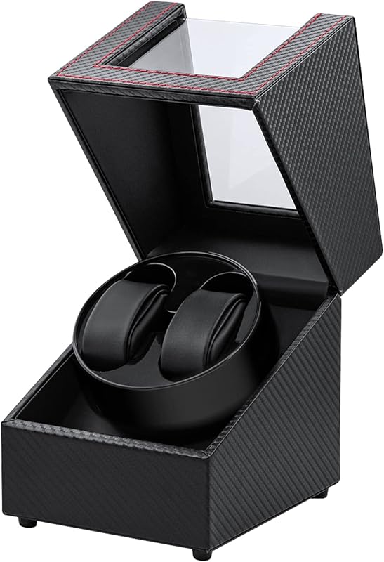 Mcbazel Watch Winder for Automatic Watches, Double Automatic Watch Winder Box with Quiet Japan-made Motor, 2 Slots Watch Display Storage Rotation Wrist watch Box (Black Carbon Fiber Leather)