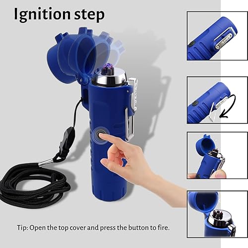 Miniatura 3 de Encendedor eléctrico para campamento, encendedor de doble arco resistente al viento con linterna LED, encendedor recargable por USB para senderismo