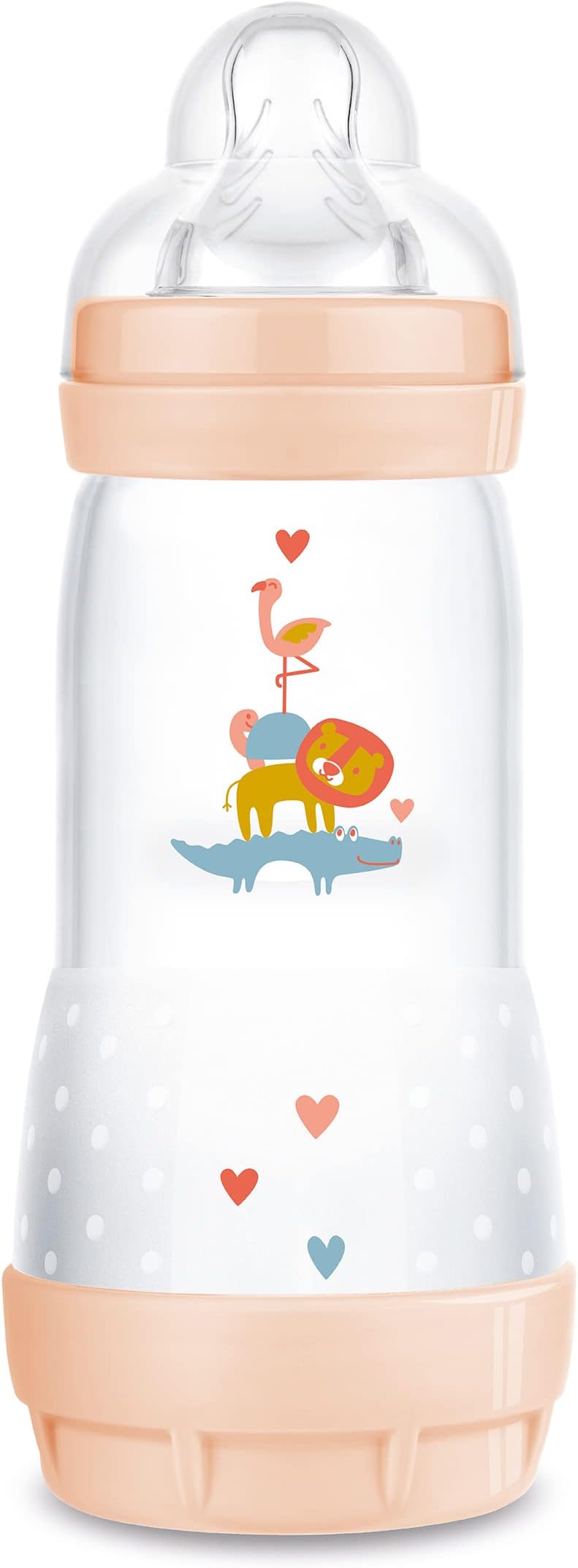 MAM Easy Start Anti-Colic Baby Bottle (320 ml), Milk Bottle with Innovative Base Anti-Colic Valve, Baby Drinking Bottle with Size 2 Teat, 4+ Months, Crocodile/Lion