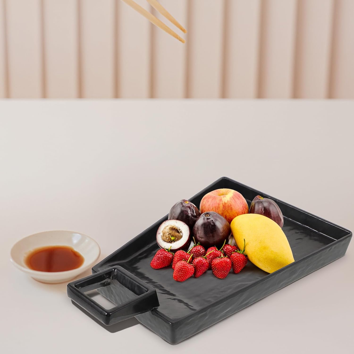 Shovel-shaped Melamine Serving Plate Black Bbq Food Serving Tray Sturdy Plastic Appetizer Dish for Picnic and Kitchen Use