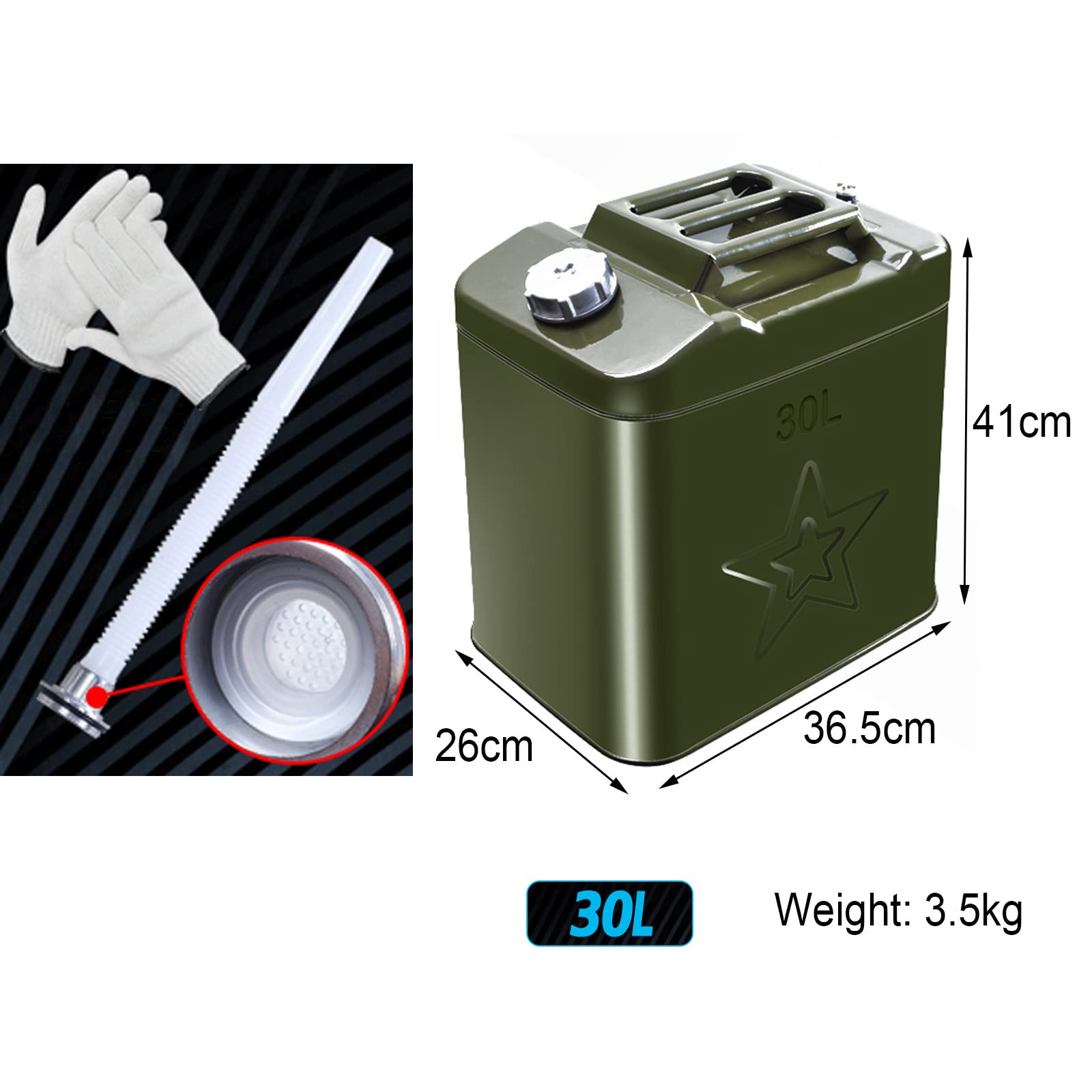 Bidón de Gasolina metálico,garrafa Gasolina Recipientes con asa para Coche,depósito de Combustible de Repuesto Vertical Grueso móvil de anticorrosión,Verde Oliva,10L,20L-60L
