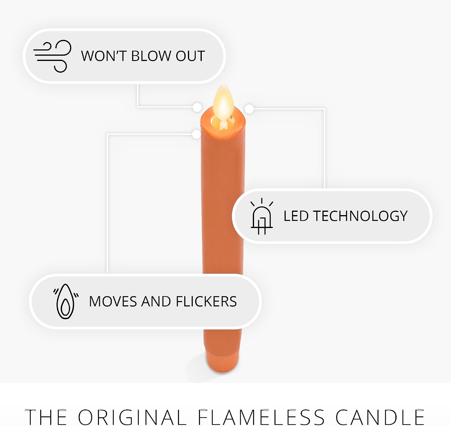 Luminara - Flameless Battery Operated Taper Candle - Harvest Pumpkin - Pack of 1-1x9.5 - LED Flickering Flame - Realistic Safe for Home Kids and Pets