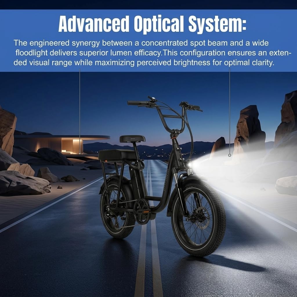 Universal 3 Pin E-Bike Headlight, 20W 6500K Super Bright LED Headlight for Electric Bike, Waterproof Front Light Compatible White Light and Yellow, Motorcycle, ATV, 12V-60V (White)