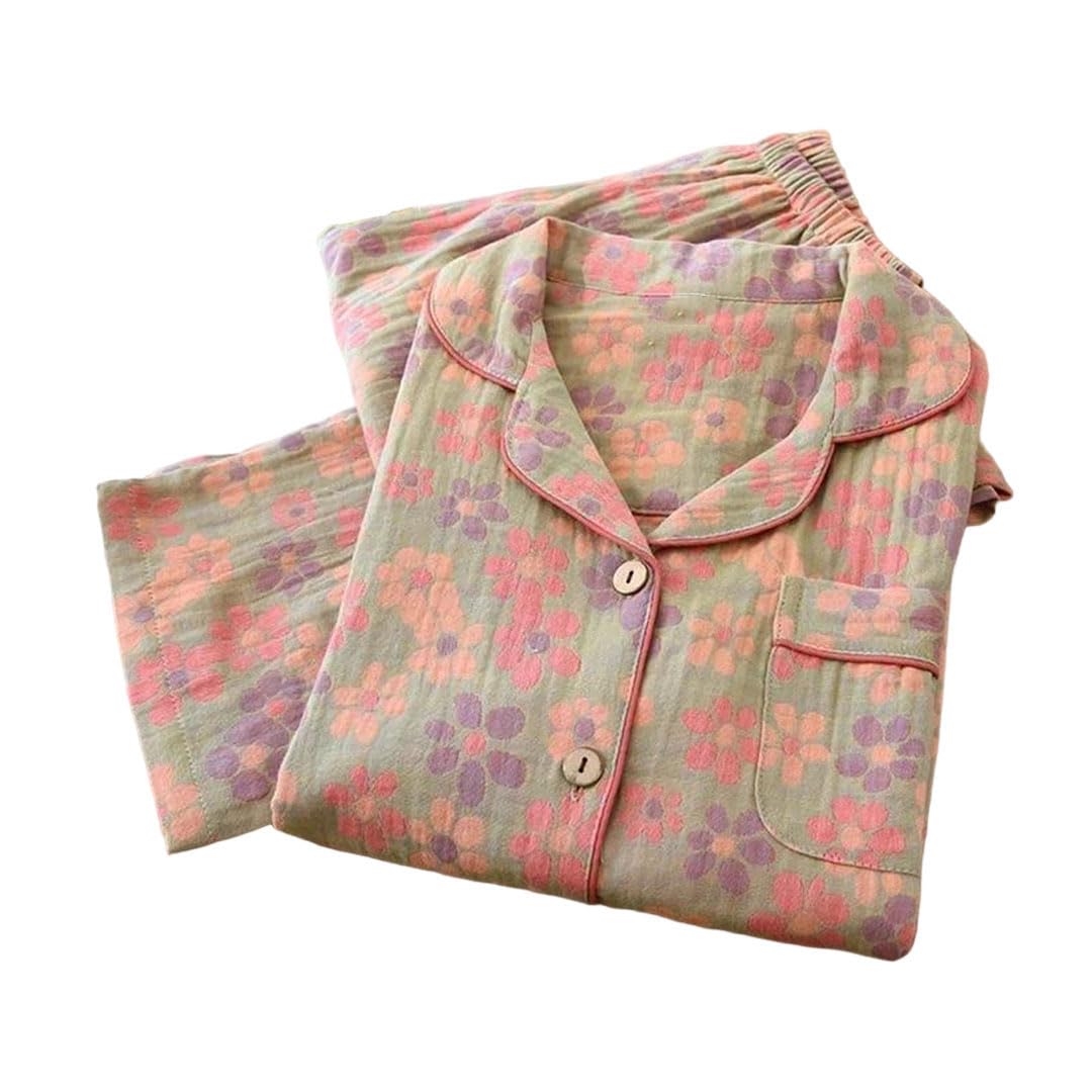 Conjunto de pijama floral de algodón para mujer, pantalones de manga larga, ropa de casa de dos piezas