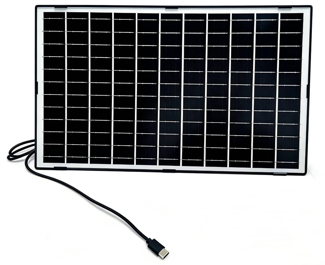 SECUPOE 15W Solar Panel 5V Type-C Output, Portable Solar Charger with Round DC Port Adapter for Outdoor Security Cameras, IP65 Waterproof Monocrystalline Silicon for Phones, Camping Gear