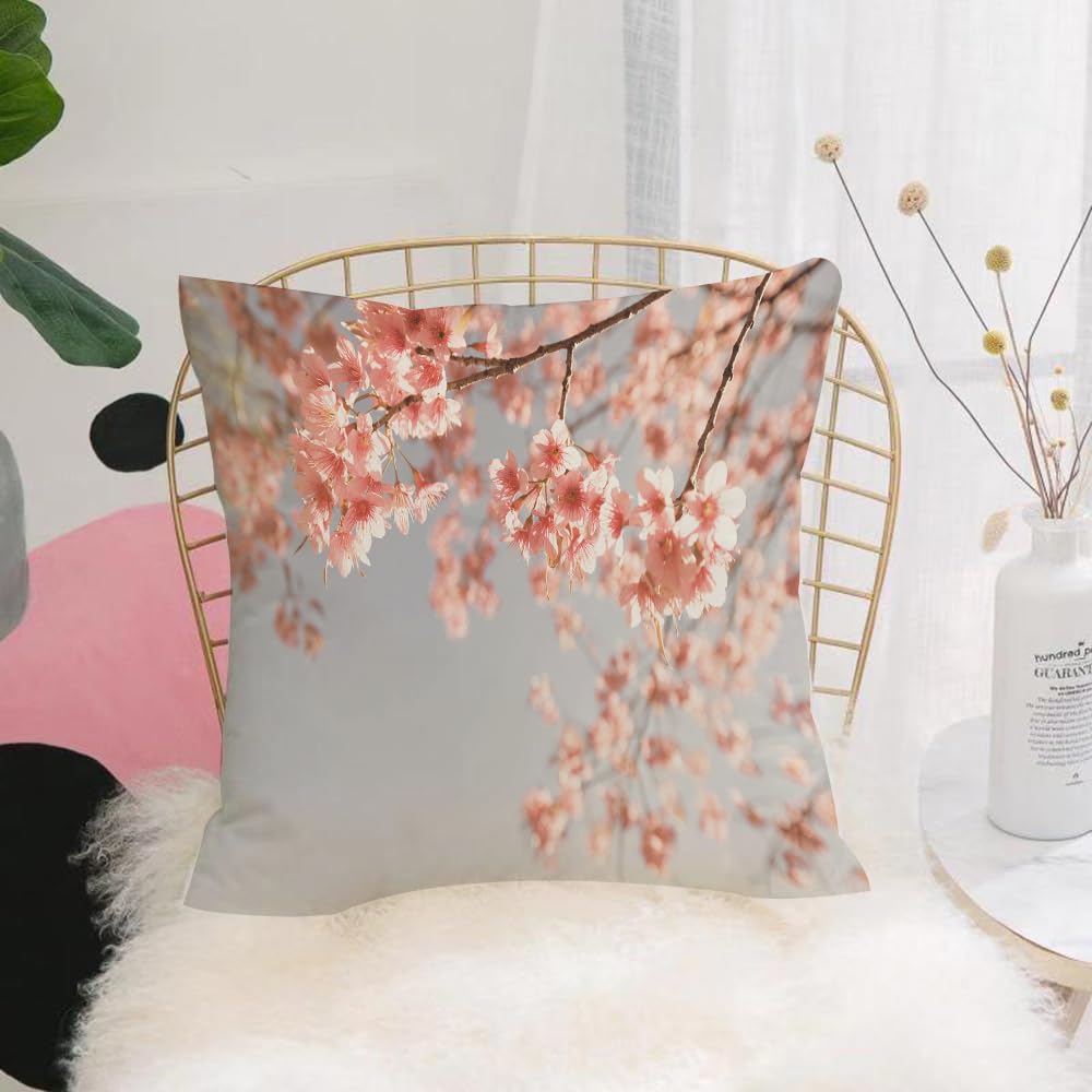 HYOSXW Cushion Cover,Throw Pillow Case Home Decorative for Living Room Bedroom Sofa Chair 16X16 Inch,Peach, Cherry blossom, Japanese landscape Sakura Nat,Pillowcase 40X40cm