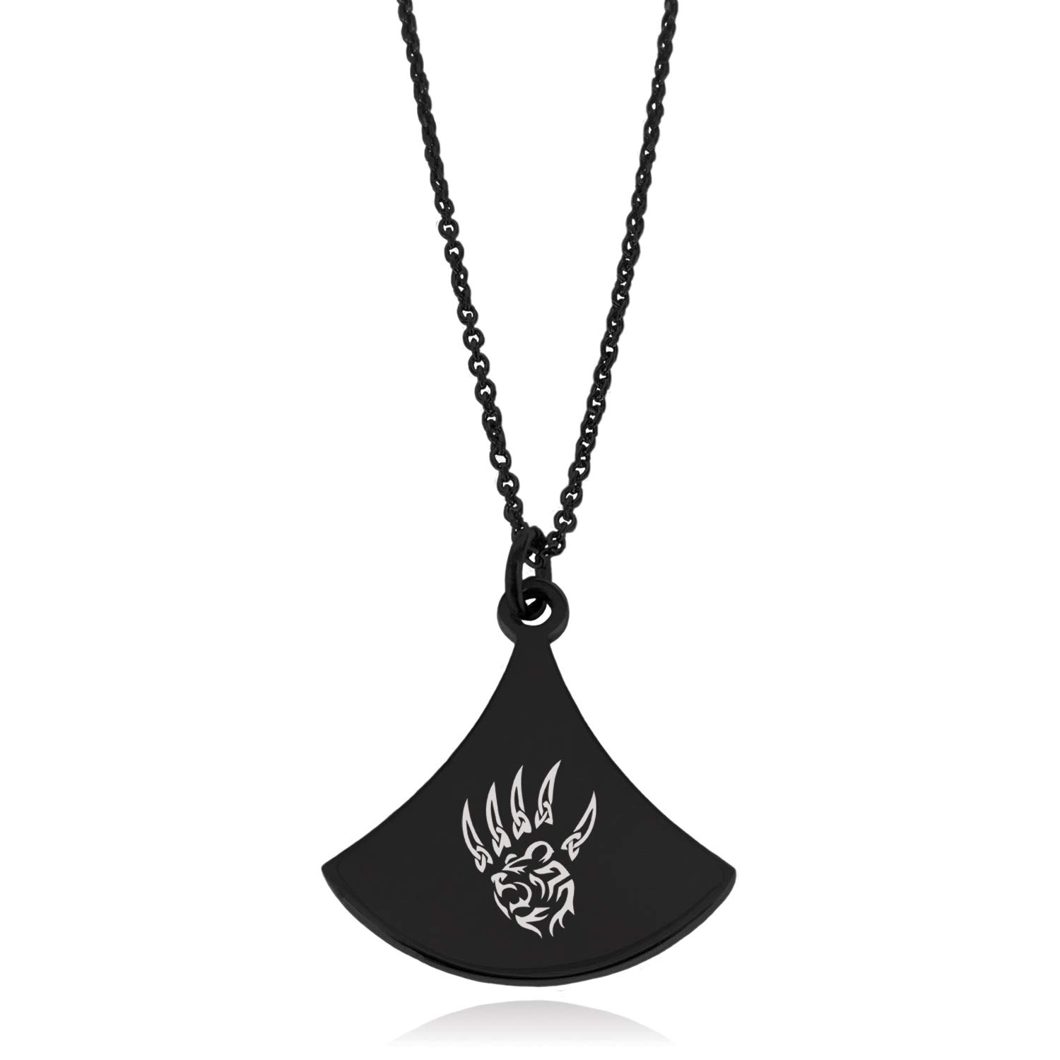 Black Stainless Steel Ferocious Bear Claw Pendulum Curved Triangle Charm Pendant Necklace