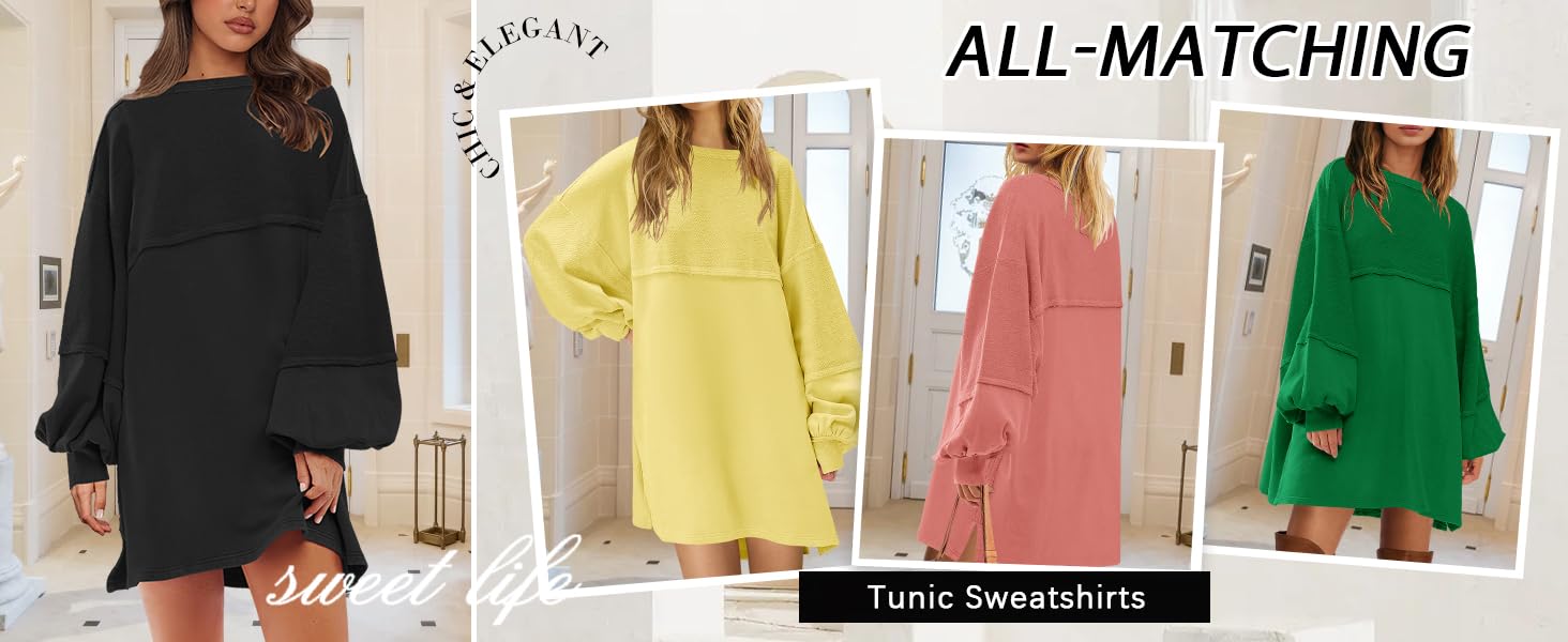 Damska bluza z luźnym krojem z puff sleeves and contrast panel, klasyczny sweter z okrągłym dekoltem
