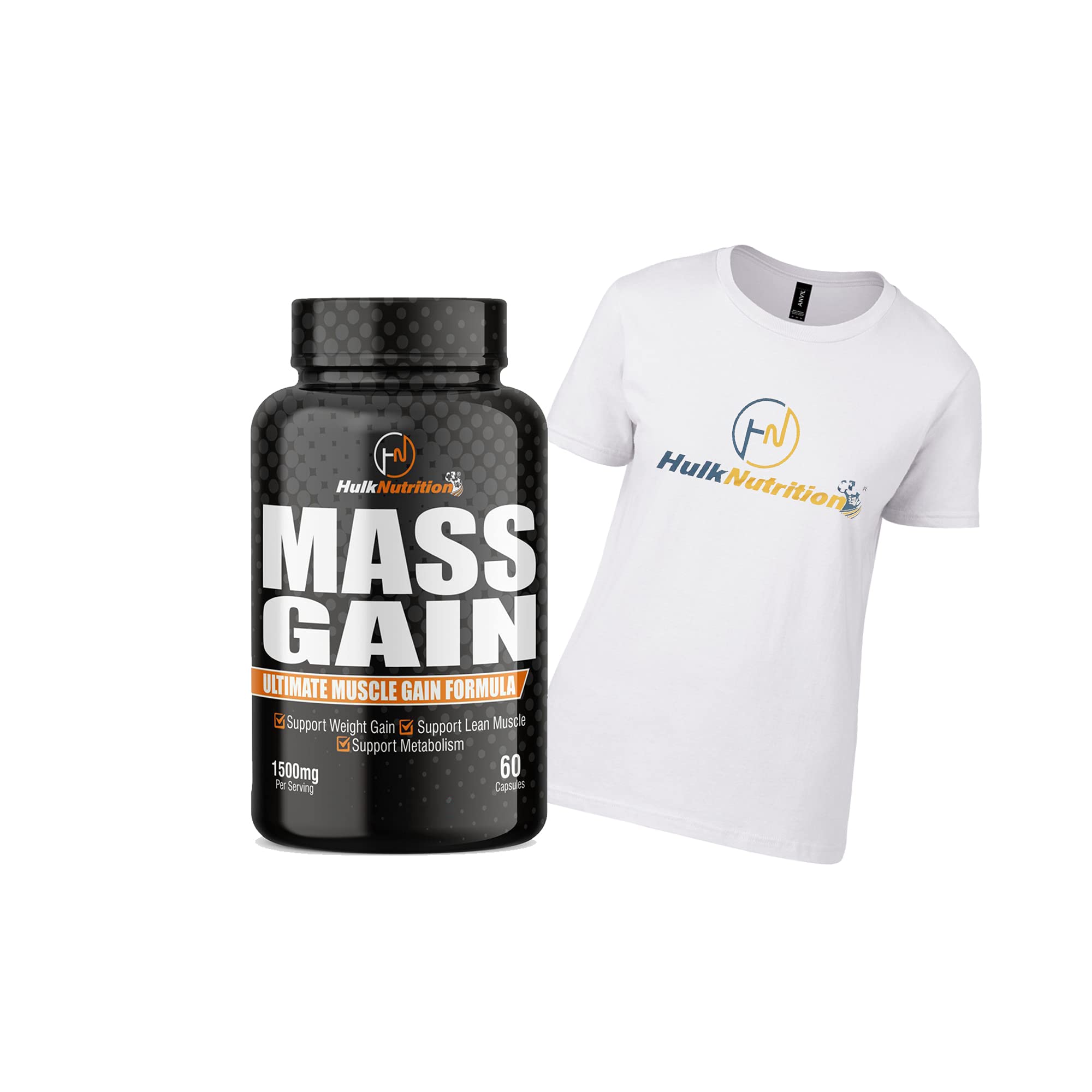 HulkNutrition Bulk Gain Mass & Weight Gainer Capsule for Fast Weight & Muscle Gain, Daily Muscle Building Weight Lifters Supplement for Muscle Growth, Stamina & Strength - 60 Cap. | Free T-Shirt (B096ZLQG4K) Amazon Price History, Amazon Price Tracker