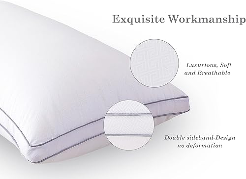 Miniatura 5 de Hotel Collection - Juego de 2 almohadas Queen de firmeza media de 20 x 28 pulgadas, almohadas de hotel en relieve blancas rellenas de plumón