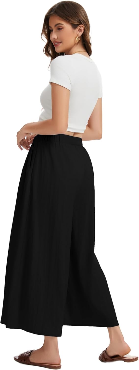 Womens Wide Leg Casual Pants, High Waist Lightweight Trousers with Pockets - Image 5