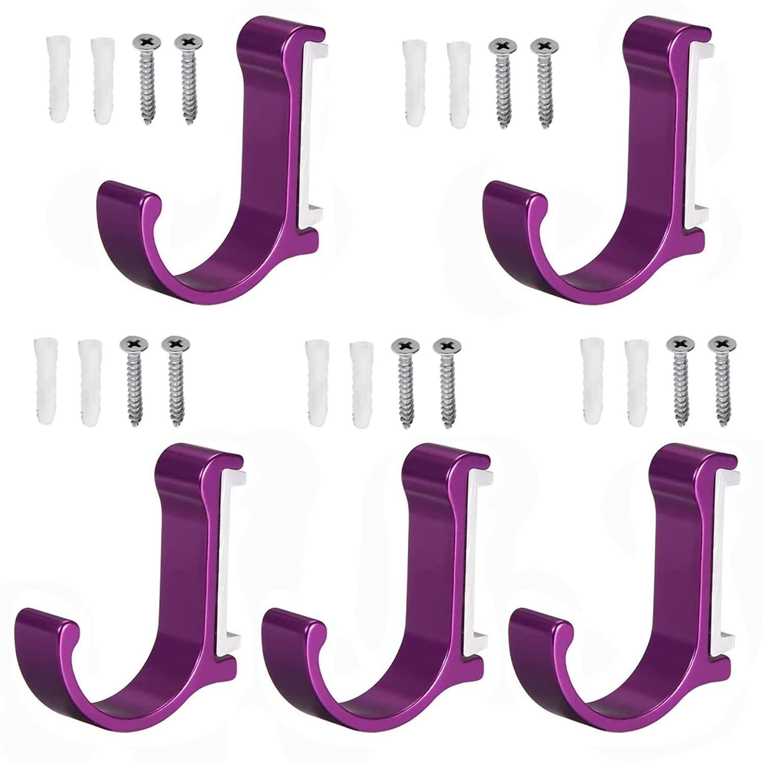 Mromax Purple Wall Mounted Hook, Aluminum Alloy Coat Hooks With Screws, Single Hook For Hanging Bathroom Robe, Coat, Keys And Bag, 5Pcs