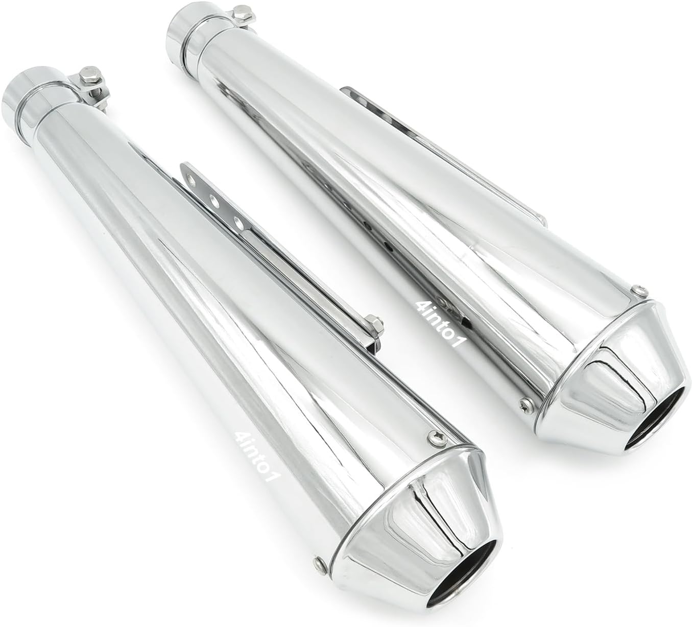 2 Pack 17" Reverse Cone Shorty Muffler with Mounting Clamp Bracket Removable Baffle - Chrome - Fits 1.5" - 1.75" Headers Using Reducers - 45mm ID Inlet Cafe Racer Brat Motorcycle ATV