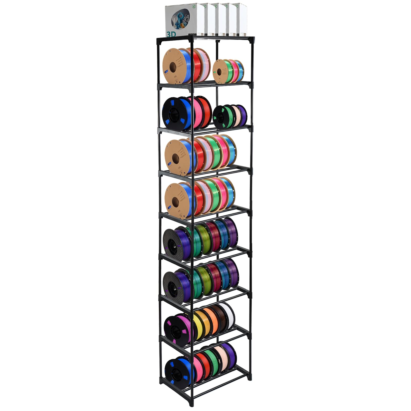 9-Tier Metal 3D Printer Filament Storage Rack, 16.5" x 12" x 80.7" Spool Holder DIY Tiers Filament Storage Shelf for 3D Printing Machine Workspaces