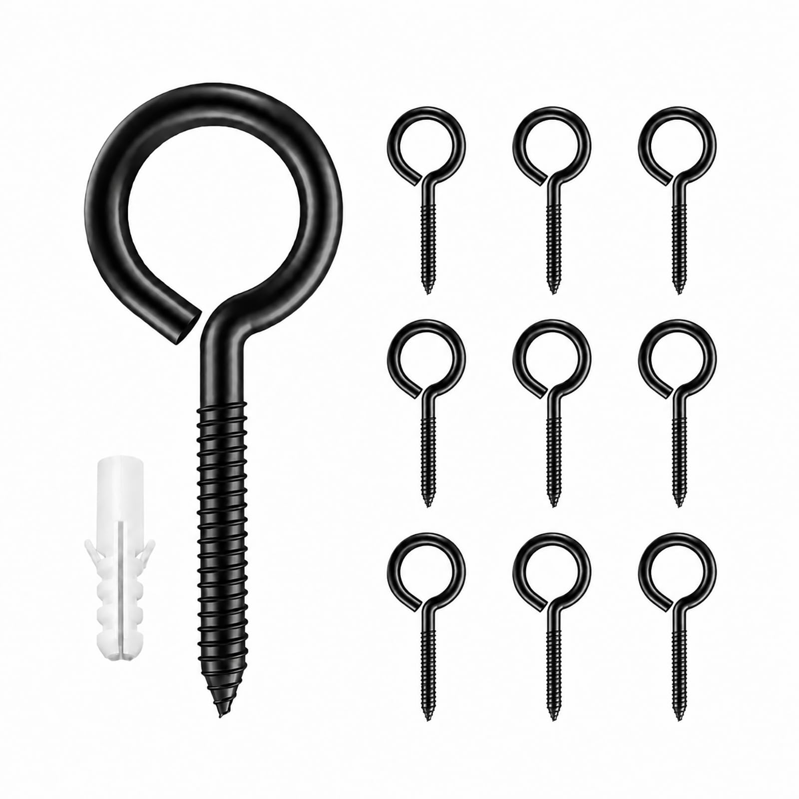 FortWeal Closed Eye Hooks, M6 x 80mm 10 Pack Black Self-Tapping Eye Screws