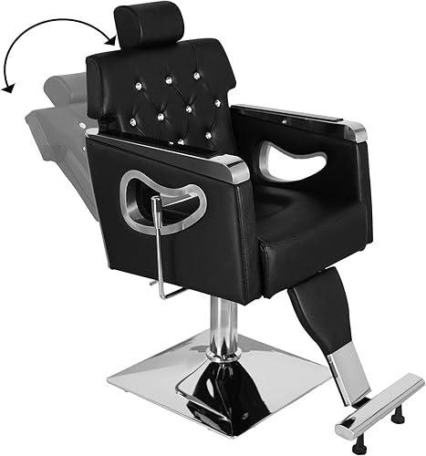 Vista 4 de Winado Silla de peluquería reclinable resistente, silla de salón de peluquería con reposacabezas y reposapiés, giro de 360, altura ajustable, apto
