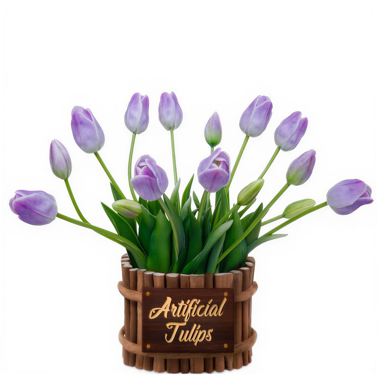 ucky Light Purple15PCS 15.75" Artificial Tulips, Premium Latex Natural Feel Fake Flowers Bouquet for Home Decor & Gifting
