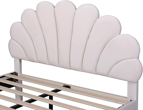 Miniatura 8 de Harper & Bright Designs Base de cama tapizada de tamaño Queen con cabecera de terciopelo con patrón de flores para niños, niñas, niños y adultos,