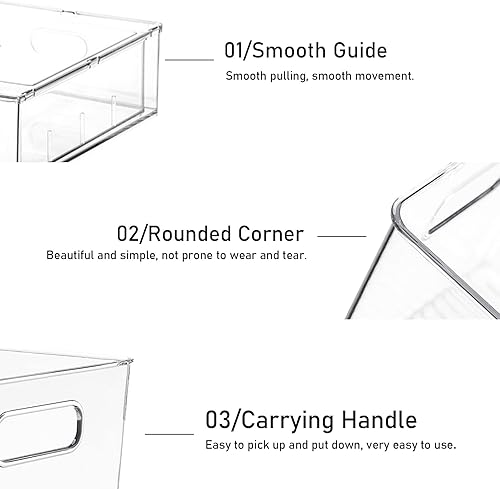 Miniatura 5 de Paquete de 4 contenedores organizadores de refrigerador con cajón extraíble, apilables, transparentes, organizadores de cajones de refrigerador,