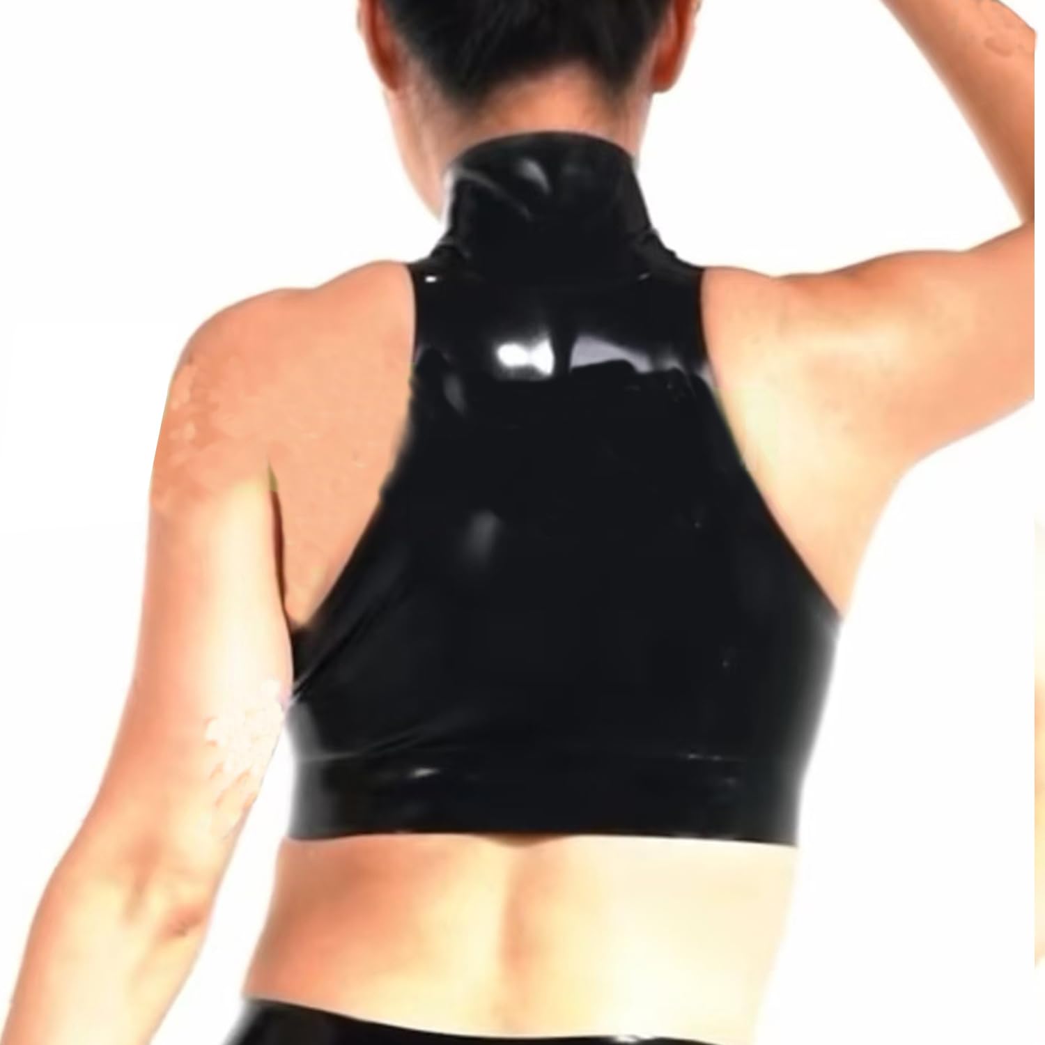 Women's Latex Camisole with Front Zipper,Handmade Natural Rubber Latex Turtleneck T-Shirt,for Novelty Club Wear: Large