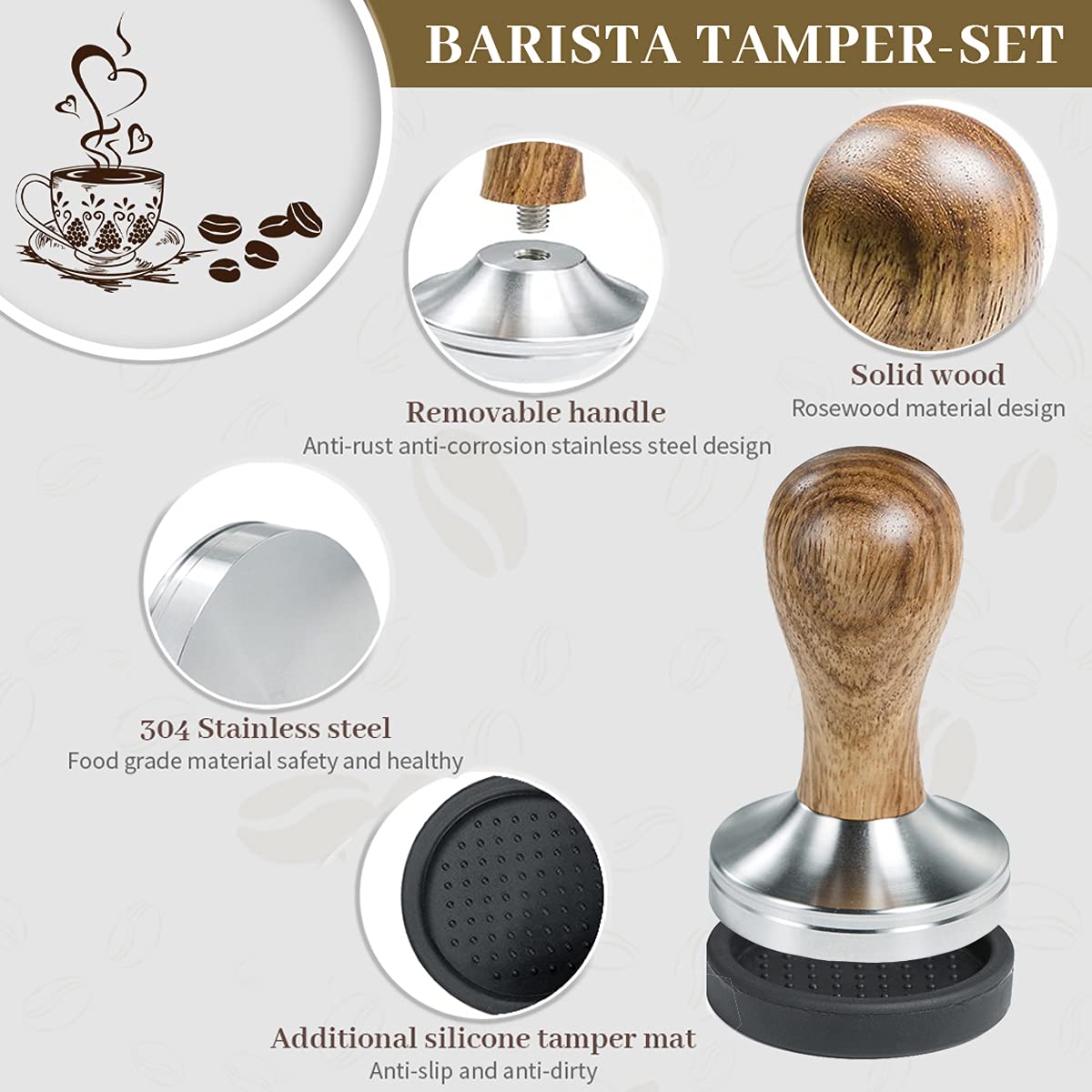 58mm Espresso Tamper - Barista Hand Tamper with Mat -4 58mm Espresso Tamper - Barista Hand Tamper with Mat -4