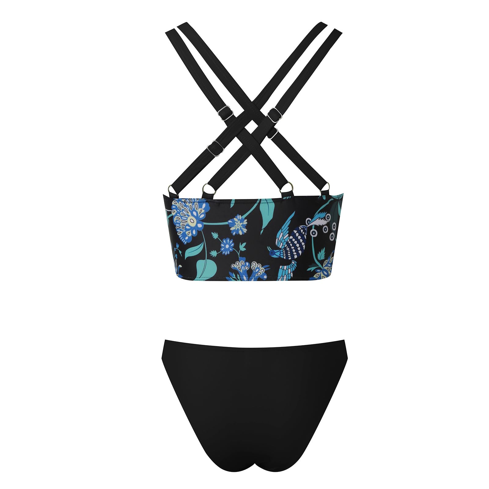 Generisch 2026 bikini da donna a vita alta, costume da bagno push up doppio, costume da bagno, bikini retrò a due pezzi con stampa increspata a vita alta, set da tre pezzi