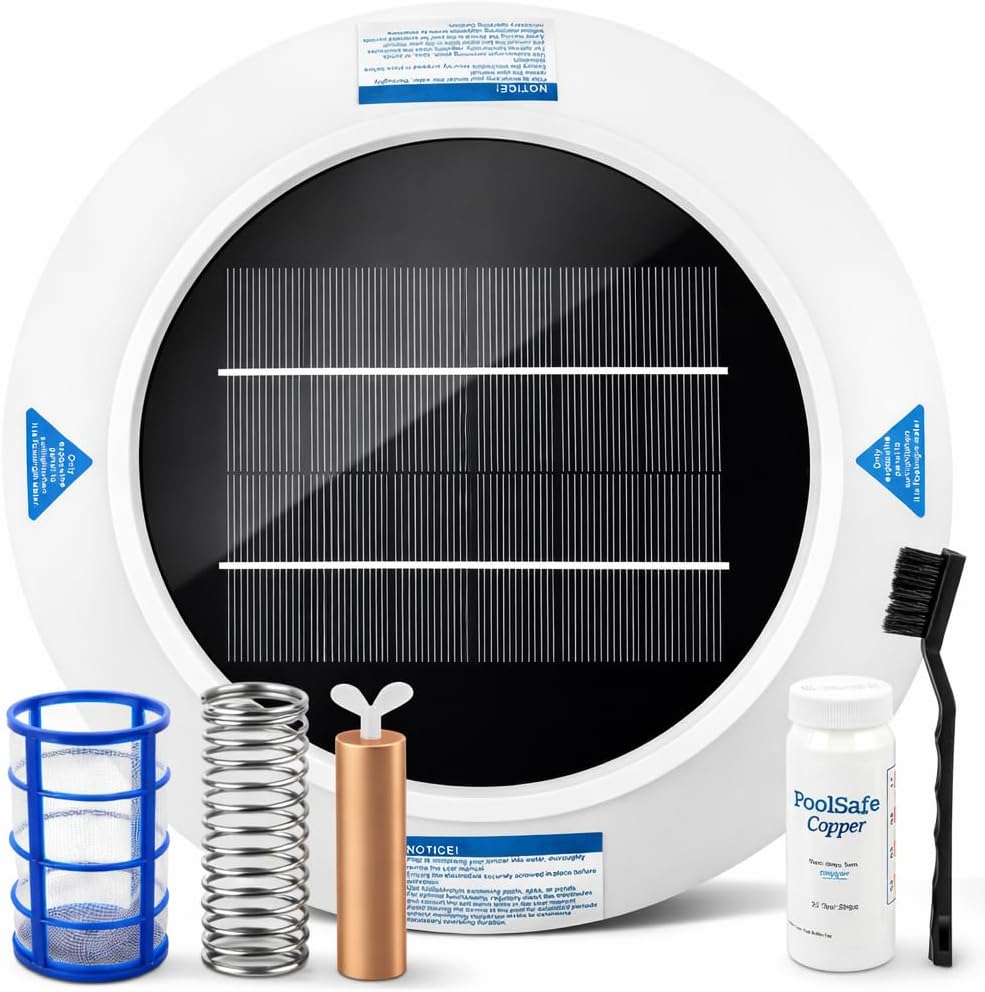 Solar Pool Ionizer for Inground & Above Ground Pools, Up to 45,000 Gallons, Floating Solar Water Clarifier, Large Solar Panel, Durable Copper Anode
