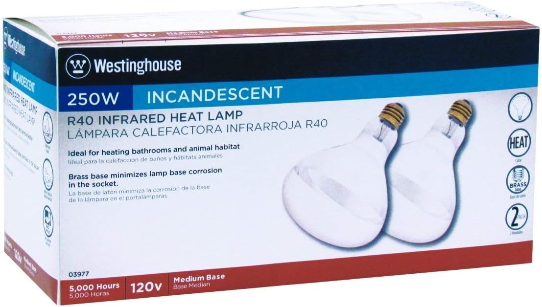 Westinghouse 250 watts R40 Heat Lamp Incandescent Light Bulb Medium Base Clear 2 pk