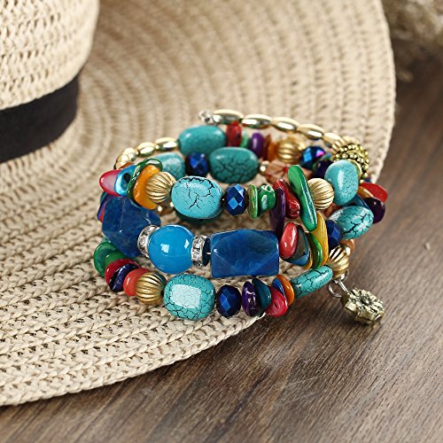 Qian0813 Boho Multilayer Irregular Agate Beads Charm Bracelets For Women Vintage Jade Stone Man Bracelets Yoga Bangles Ethnic Jewelry (Colorful) #TOP4