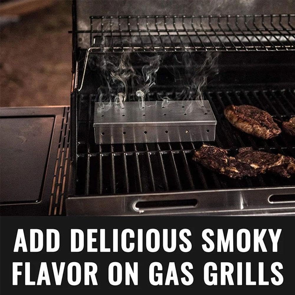 Caja ahumadora para barbacoa con virutas de madera, herramienta de parrilla de acero inoxidable de alta resistencia que infunde sabor a la carne y el pescado, compatible con parrillas de gas, carbón