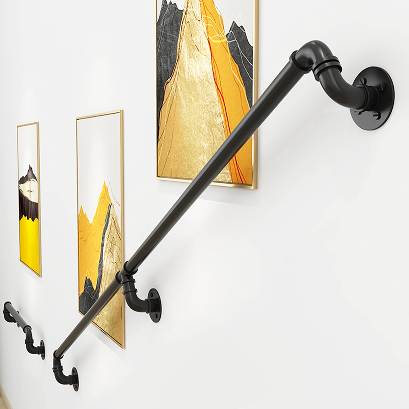 YDYFC Handrail Brackets Complete Kit, Stairs Railing Safety Hand Rail Support Bar Rails for Indoors and Outdoors - Wrought Iron Black Pipe Design Banister Grab Bar- 30cm 60cm 80cm 1m 120cm 2.4m