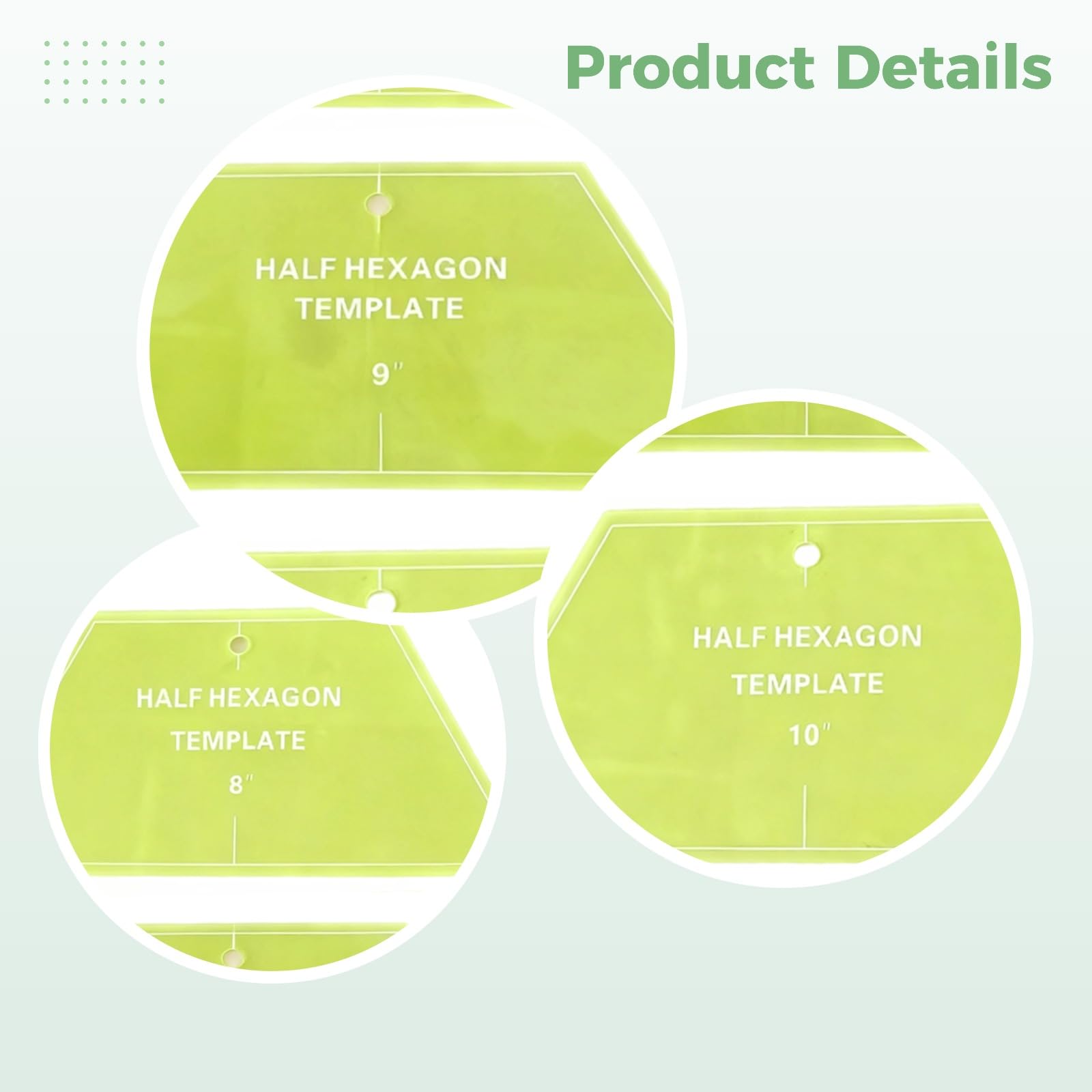 Lot de 3 gabarits de patchwork hexagonaux, demi-hexagones 20,3 cm, 22,9 cm, 25,4 cm, règles acryliques pour couture créative