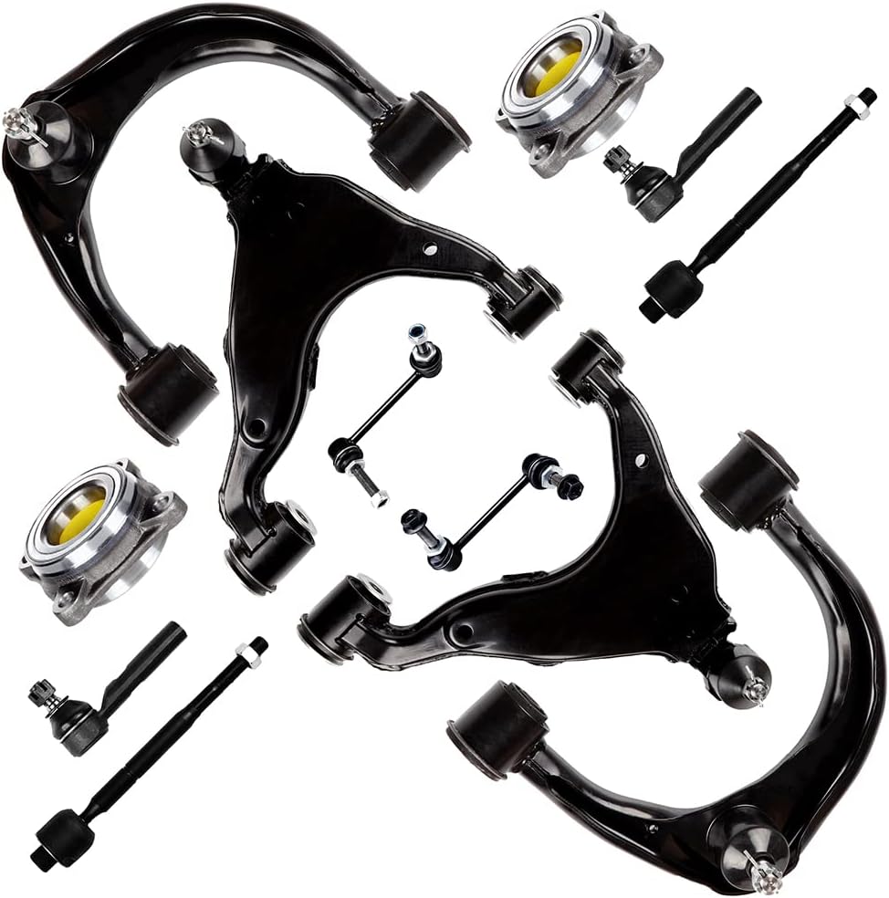 12pc Set Front Suspension Kit Lower Upper Control Arm with Ball Joint Inner Outer Tie Rod End Sway Bar Link Wheel Bearing Hub Replacement for Lexus GX470,for Toyota for 4Runner FJ Cruiser