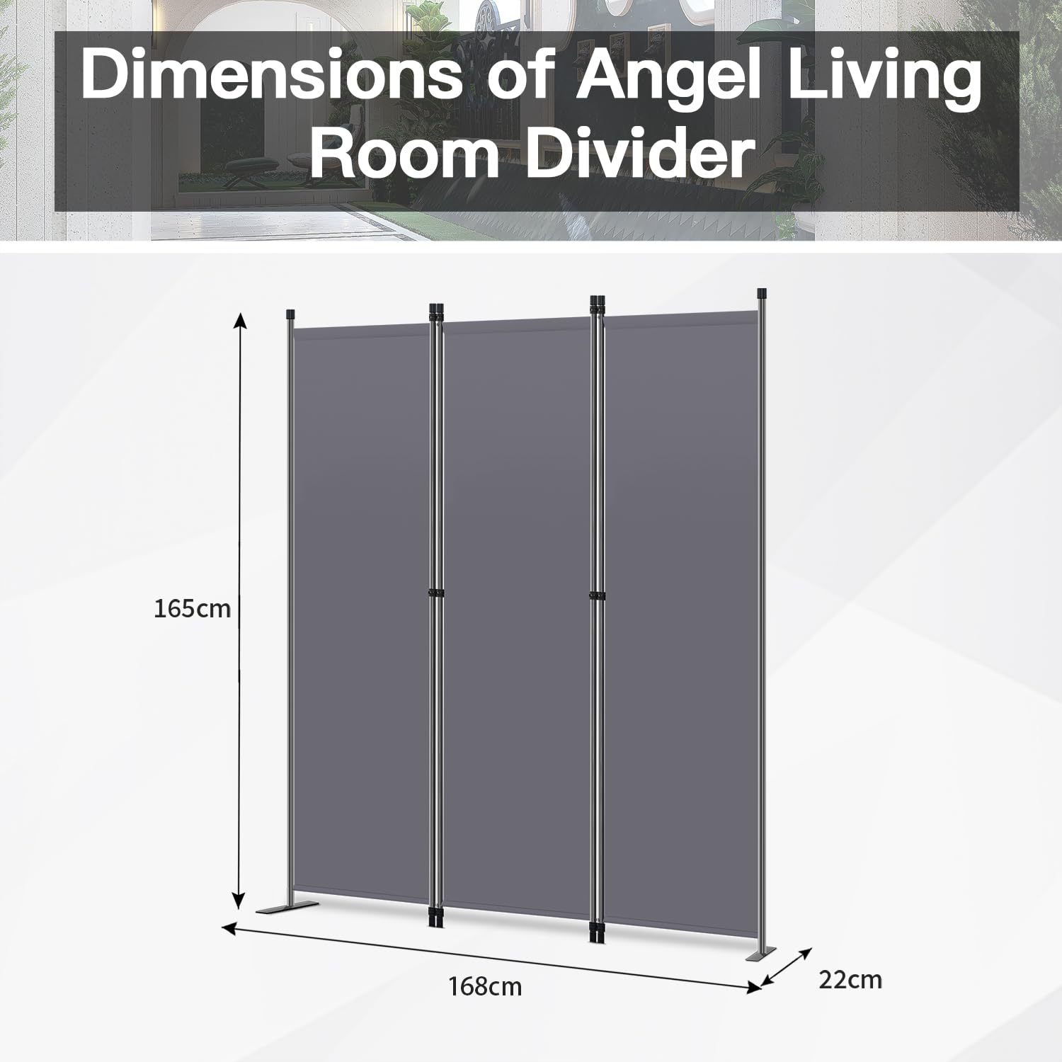 Angel Living Paravent 3 Panneaux Diviseurs intérieur de Chambre Séparateur de pièce Indépendant Paroi de Murale Séparation Visuelle pour Bureaux, Chambre à Coucher, 168 x 165cm (Gris)