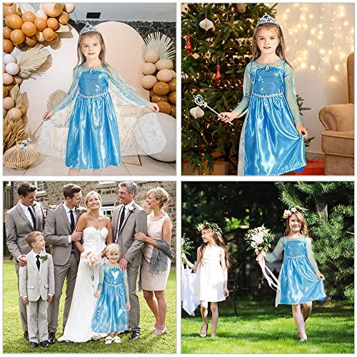 AOMIG Elsa Meisjes Prinses Jurk, 3 stuks Kostuum met Kroon en Toverstaf, Meisjesjurk kinderkostuum Feestjurk Luxe Partij Costumeren - Image 8