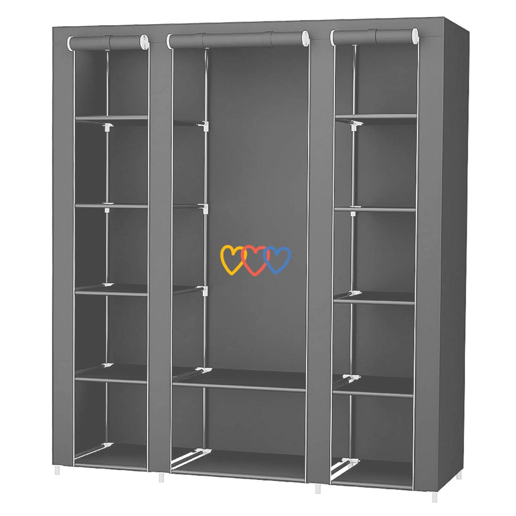 HUOLE Armoire de Rangement en Tissu Textile Pliable avec Tringle à vêtements,Porte-Manteau,Garde-Robe Organisateur de Stockage de vêtements Armoire Toile,172 * 134 * 43cm-Gris