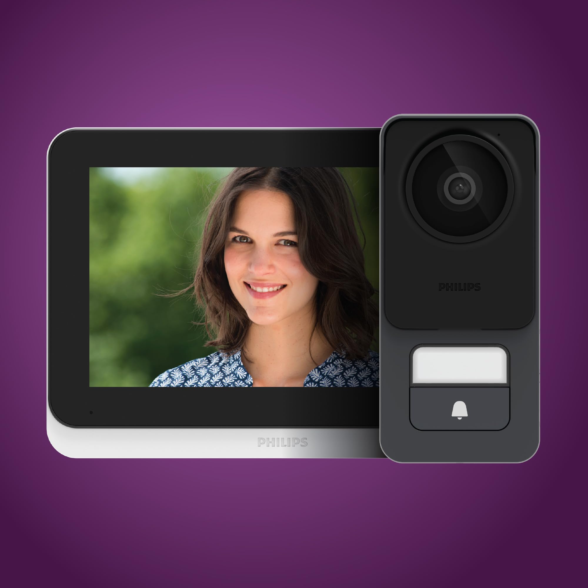 Philips Videoportero 2 Hilos, Pantalla Táctil, Interfono, Cámara y RFID | Hasta 120 m, cámara 2 MP de 110°, visión nocturna, 2 tarjetas incluidas, Door Check y control de portillo y portón; IP55.
