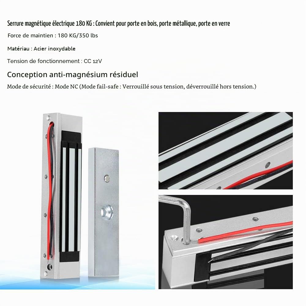 Verrou 180kg 12V CC avec Support ZL | Force 180kg/350lbs, Verrou Électrique, pour Portes Bois/Métal/Verre, Sécurité Domestique.