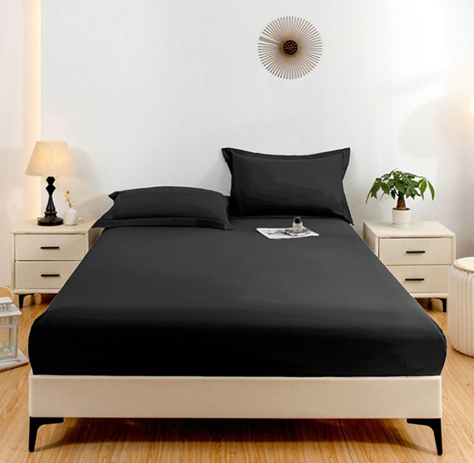 Narzuta na łóżko dwuosobowe i 2 poszewki na poduszki (200 x 220 x 30 cm), prześcieradło jednoosobowe z prześcieradłem na łóżko jednoosobowe, komplet pościeli na łóżko jednoosobowe czarny