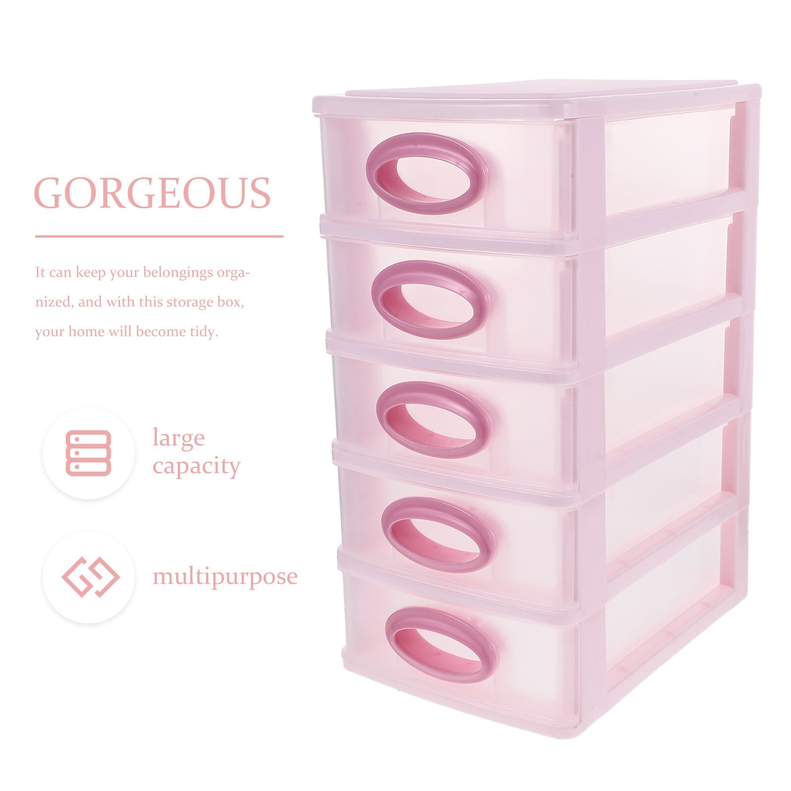 Ipetboom Organizzatore da Scrivania 5 Cassetti in Pp Rosa, Mobiletto Porta Cosmetici e Cancelleria, Design Semplice e Pratico, Facile da Montare per Ufficio e Uso Quotidiano