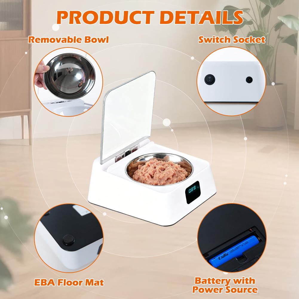 Comedero automático para gatos, comedero automático para gatos, comida húmeda con tapa abatible, dispensador de comida para alimentos húmedos y secos, comedero automático para perros pequeños y gatos