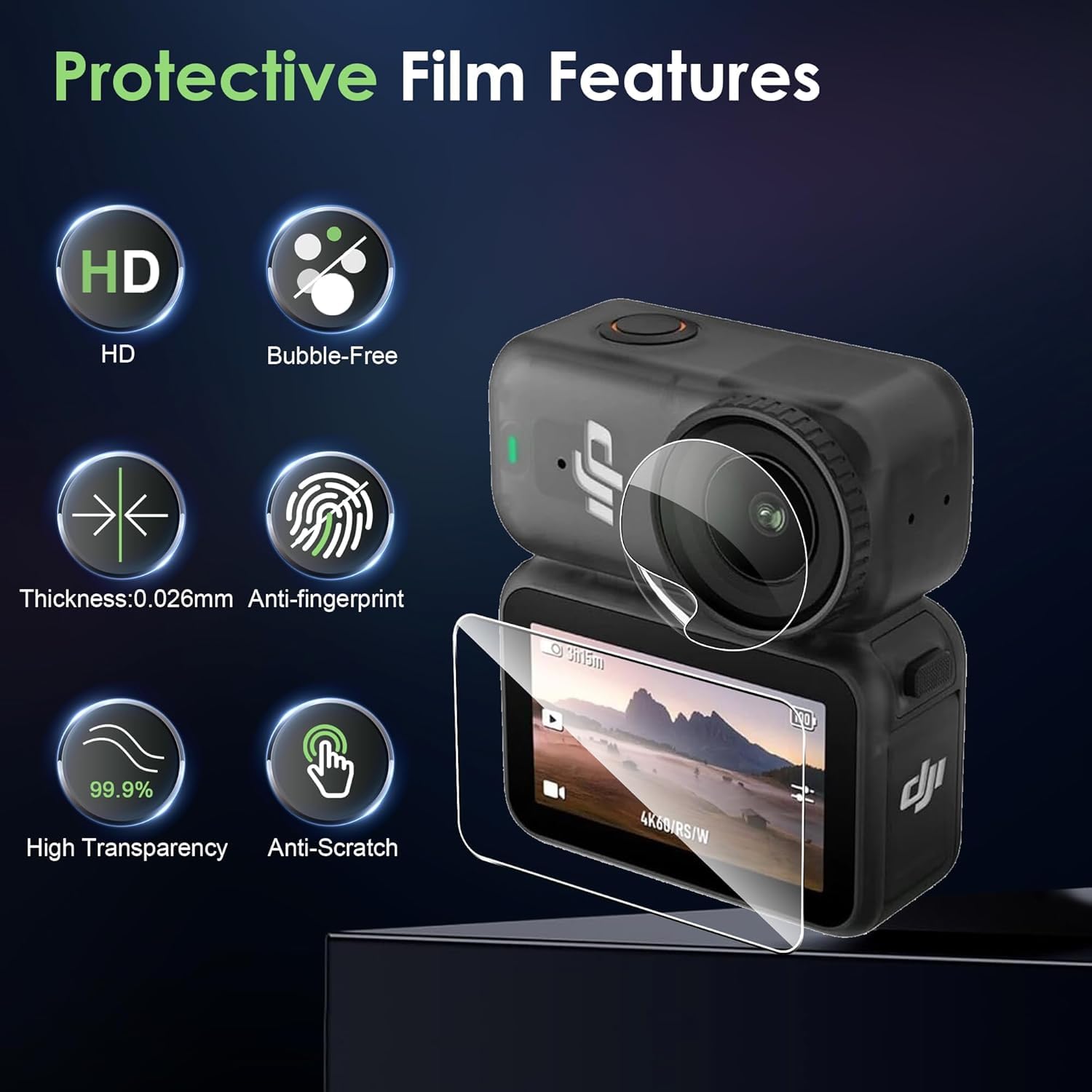 M.G.R.J® Tempered Glass Screen Protector for DJI Osmo Nano Action Camera (Set of Screen Tempered Glass & Lens PET Protector) (Transparent) — Amazon image 2