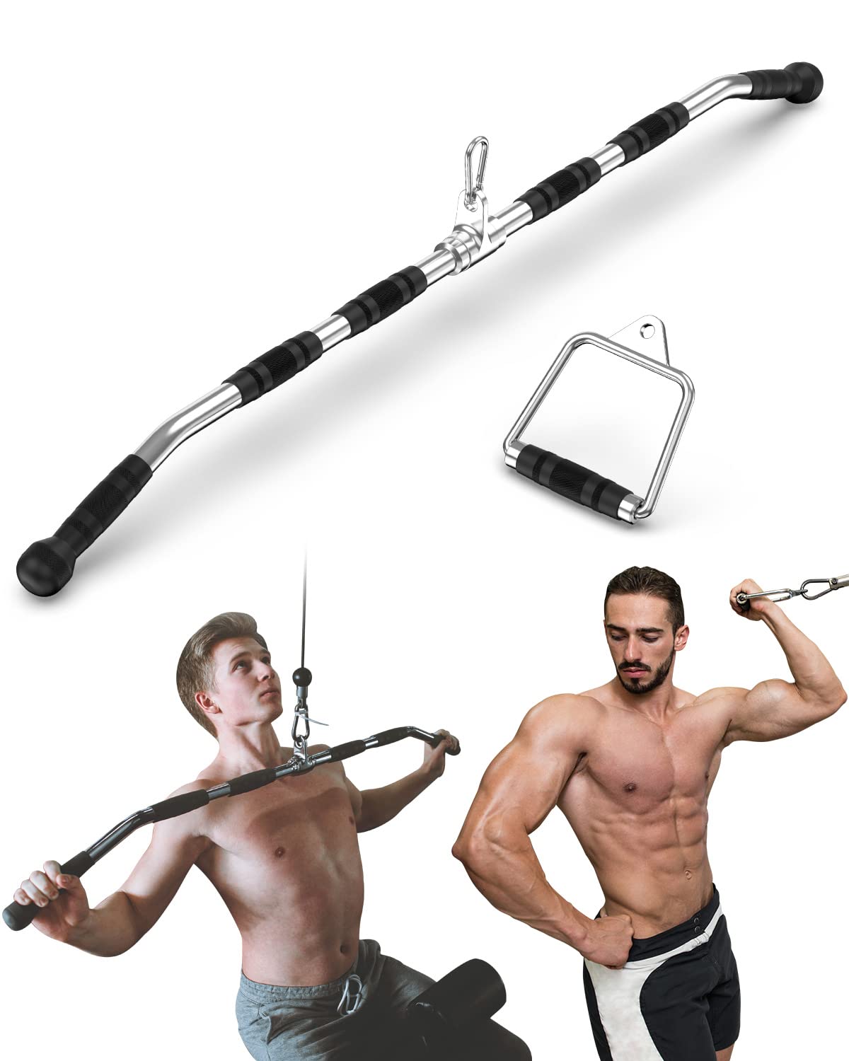 Cable Pulley System Gym, LAT Pull Down Bar Tricep Pulley Cable Machine System with LAT Pulldown Bar, Dual Cable Pulley Attachments for Gym, Straight Bar, Exercise Handles, Home Gym Accessories