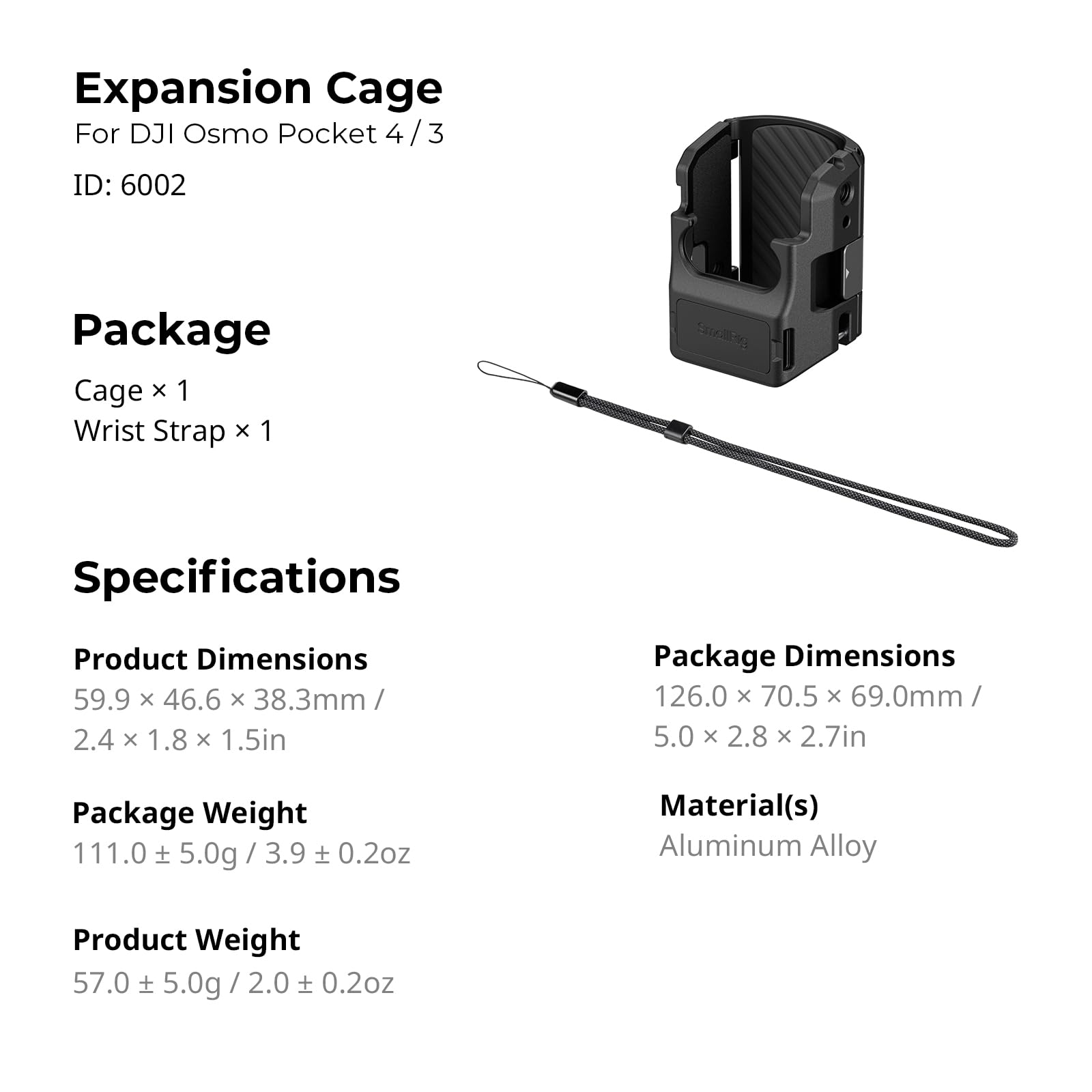 SMALLRIG Pocket 4/3 Aluminium-Schutzkäfig, Erweiterungsadapter-Zubehör für DJI Osmo Pocket 4/3, mit 1/4"-20-Gewindebohrungen, Blitzschuhhalterung, Magnetischen Schnellwechselschnittstellen - 6002