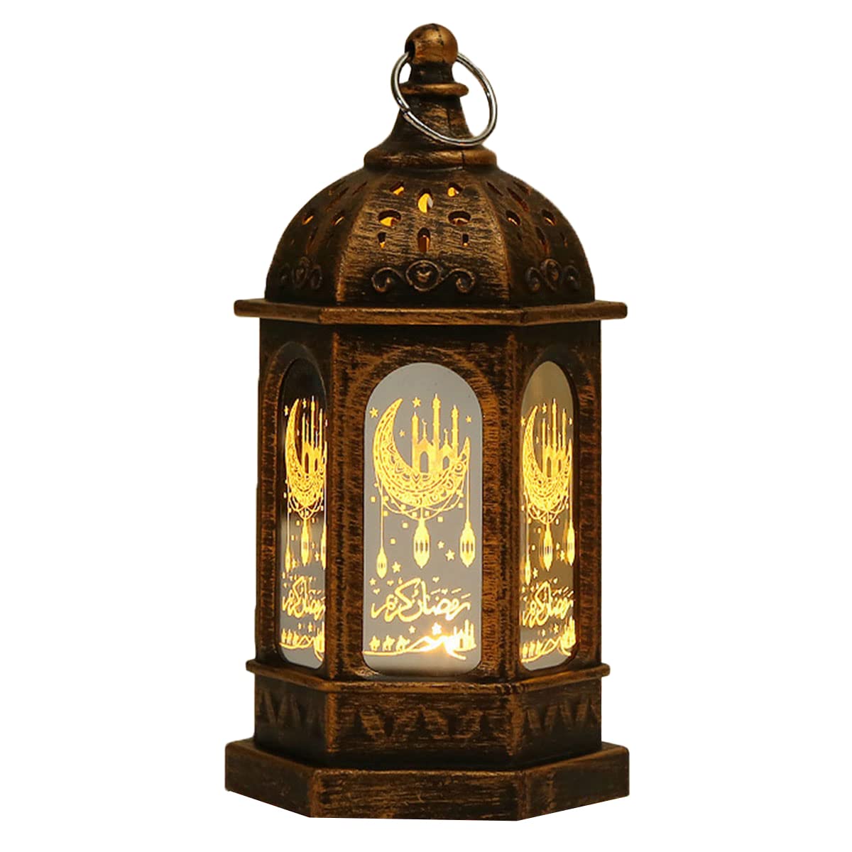 Ramadan Lantern LED Decoration Light - Eid Mubarak Battery Powered Night Light Decoration Table Lamp Ramadan Decoration, LED Eid Night Light for Muslims,Islamic Table Decor (Bronze)